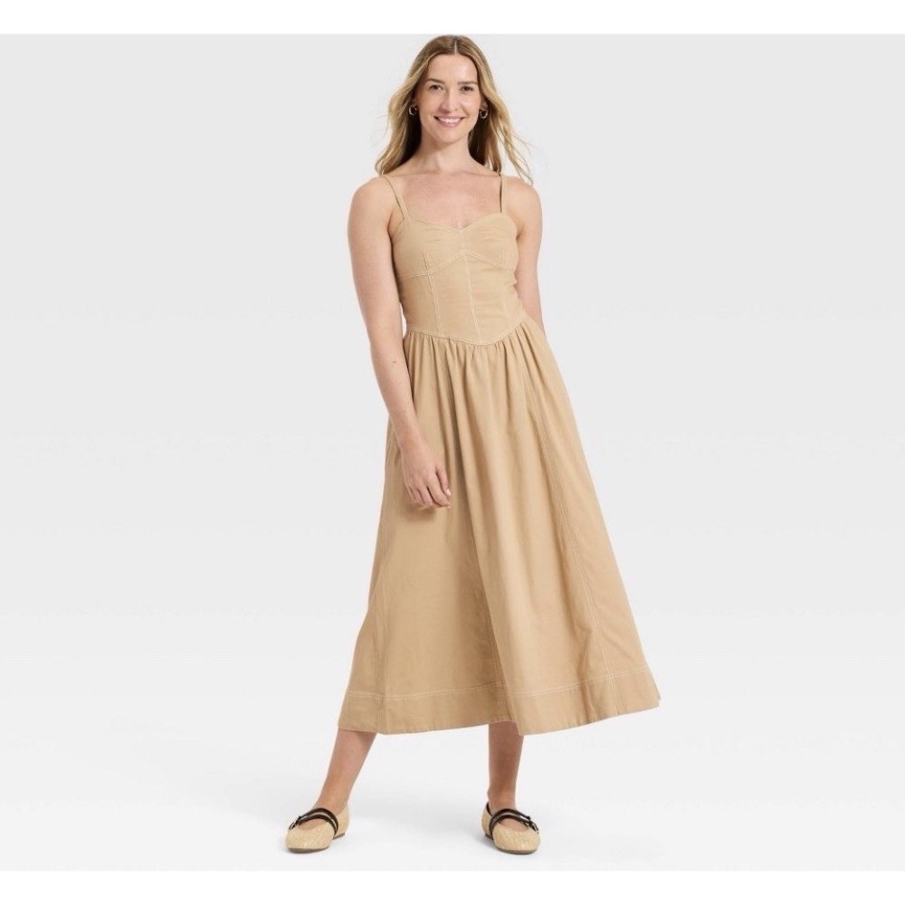 Women's Corset Midi A-Line Dress - Universal thread size small Tan